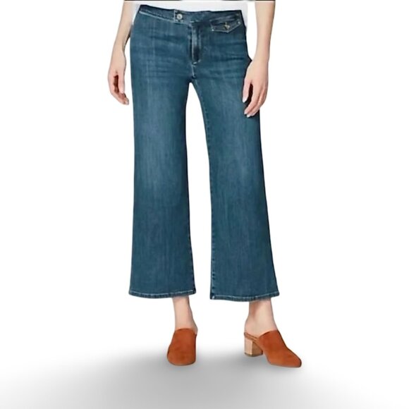 J. Jill Jeans Womens 8 Tab-Waist Full Leg Crops Blue Wide Denim Stretch Pants - Picture 1 of 10